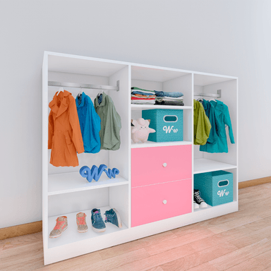 CLÓSET WONDER WOOD MUEBLERÍA ORGANIZADOR MONTESSORI 4 COMPARTIMIENTOS Y 2 CAJONES MELAMINA /ROSA NIÑOS Y NIÑAS BLANCO - 2