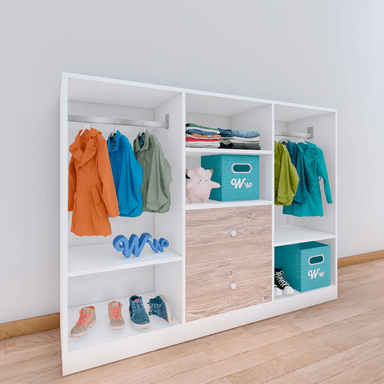 CLÓSET WONDER WOOD MUEBLERÍA ORGANIZADOR MONTESSORI 4 COMPARTIMIENTOS Y 2 CAJONES MELAMINA /DAMASCO NIÑOS Y NIÑAS BLANCO - 2