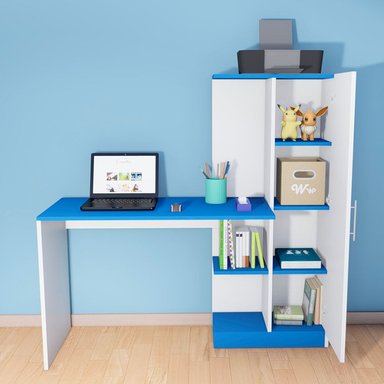ESCRITORIO WONDER WOOD MUEBLERÍA BLANCO/AZUL ORGANIZADOR ROBERT CON PUERTA - 2