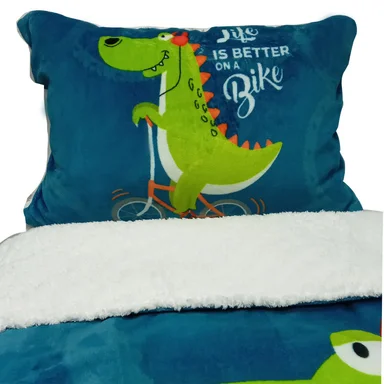 EDREDÓN FREE HOME 2 PLAZAS SHERPA ANIMAL PRINT FLANNEL DINO BIKE + FDA SHAM - 2