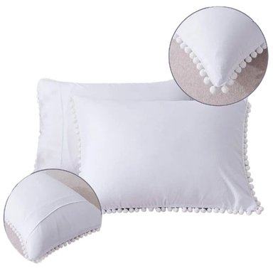 FUNDA PLUMÓN ISATEX POMPONES QUEEN ALGODÓN PIMA LISOS 200 HILOS - 2