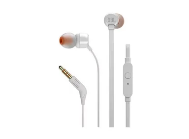 AUDÍFONOS JBL IN-EAR TUNE 110 CABLE PLANO CON MICRÓFONO CONECTOR 3.5MM COLOR BLANCO - 1
