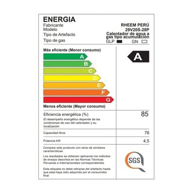 TERMOTANQUE RHEEM 76L GLP - 6