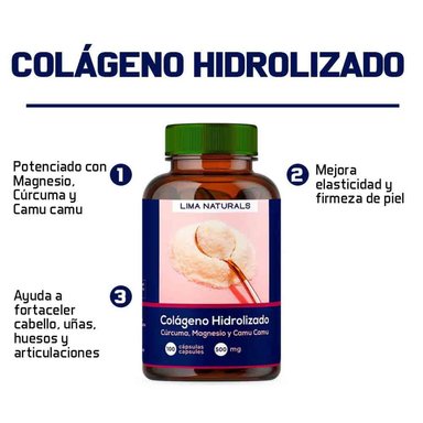 CÁPSULAS LIMA NATURALS COLÁGENO HIDROLIZADO CÚRCUMA MAGNESIO Y CAMU CAMU COMPRIMIDOS 100 UNIDADES - 2