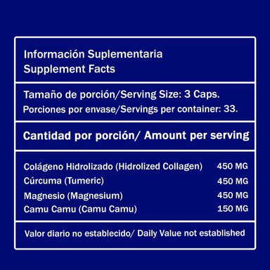 CÁPSULAS LIMA NATURALS COLÁGENO HIDROLIZADO CÚRCUMA MAGNESIO Y CAMU CAMU COMPRIMIDOS 100 UNIDADES PACK 2 - 3