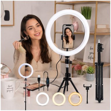 ARO DE LUZ LED 30CM CON SOPORTE PARA CELULAR QX-300 3 TONOS DE LUZ + TRÍPODE - 5