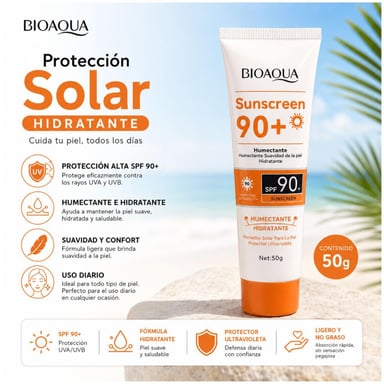 PROTECTOR SOLAR BIOAQUA SPF 90+ HUMECTANTE HIDRATANTE 50G FACIAL Y CORPORAL - 2