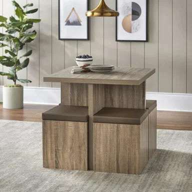 JUEGO DE COMEDOR CON 4 BANCOS MODERNO KAMILLE MARRÓN RYR MUEBLES - 2