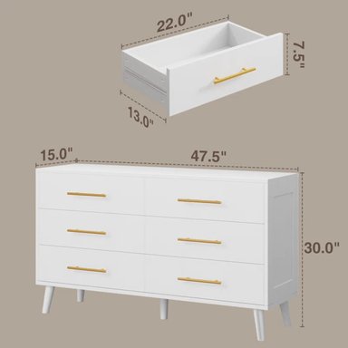 COMODA R&R MUEBLES ALVINA MODERNA 6 CAJONES BLANCO - 4