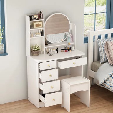 TOCADOR R&R MUEBLES MÁLAGA BLANCO CON BANQUETA MODERNO - 3
