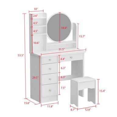 TOCADOR R&R MUEBLES MÁLAGA BLANCO CON BANQUETA MODERNO - 5