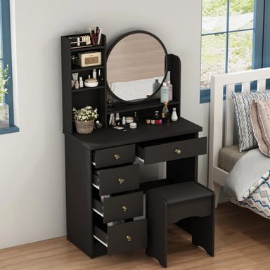 TOCADOR R&R MUEBLES MÁLAGA NEGRO CON BANQUETA MODERNO - 2