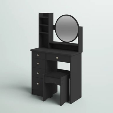 TOCADOR R&R MUEBLES MÁLAGA NEGRO CON BANQUETA MODERNO - 3