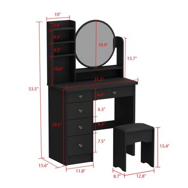 TOCADOR R&R MUEBLES MÁLAGA NEGRO CON BANQUETA MODERNO - 5