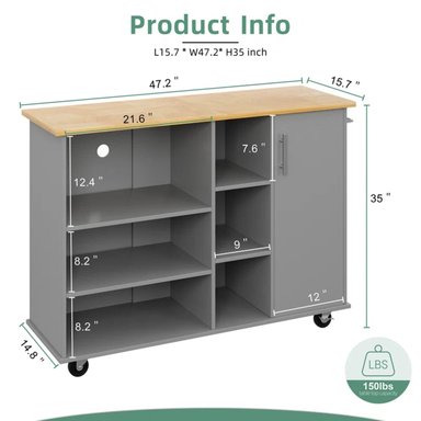 ISLA DE COCINA R&R MUEBLES VANIA CON RUEDAS GRIS 1 PUERTA RYR MUEBLES - 4