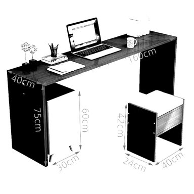 ESCRITORIO MODERNO R&R MUEBLES JULY 160 CM X 40 CM MARRÓN CLARO CON BANQUETA JUNE - 2