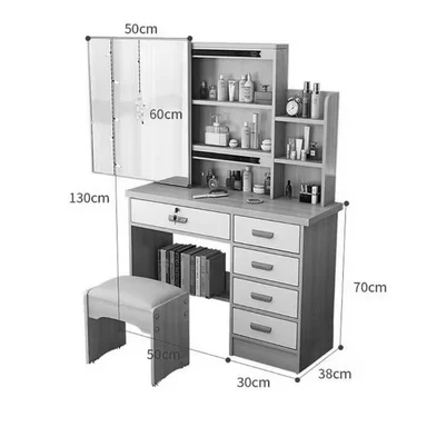 TOCADOR R&R MUEBLES HELGA BLANCO CON BANQUETA MODERNO GRIS CON LLAVE - 2