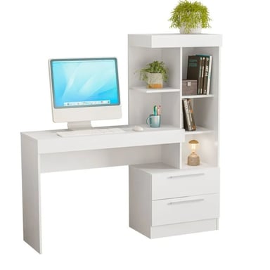 ESCRITORIO MODERNO R&R MUEBLES IKUMI 131.5 CM X 37.5 CM BLANCO CON ESTANTES - 2