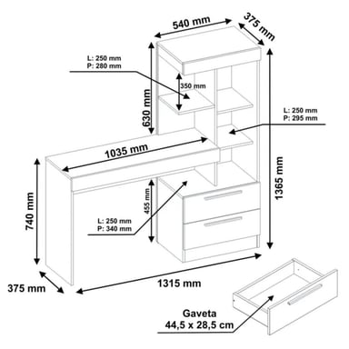 ESCRITORIO MODERNO R&R MUEBLES IKUMI 131.5 CM X 37.5 CM BLANCO CON ESTANTES - 3