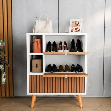 ZAPATERA R&R MUEBLES CISQUA MODERNA BLANCO Y MARRÓN - 2