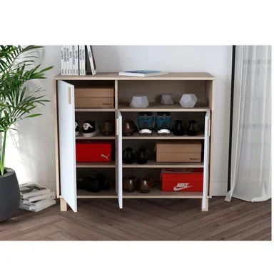ZAPATERA RECIBIDOR SARA 3 PUERTAS ROBLE/BLANCO RYR MUEBLES - 2