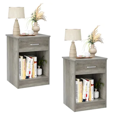 PACK DE 2 VELADORES MODERNOS ATENEA 1 CAJÓN GRIS RYR MUEBLES - 2