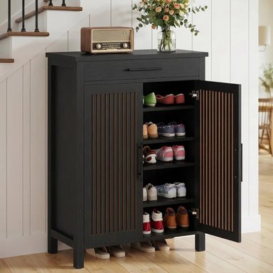 ZAPATERA MODERNA DOMENICO 2 PUERTAS 1 CAJÓN NEGRO RYR MUEBLES - 2