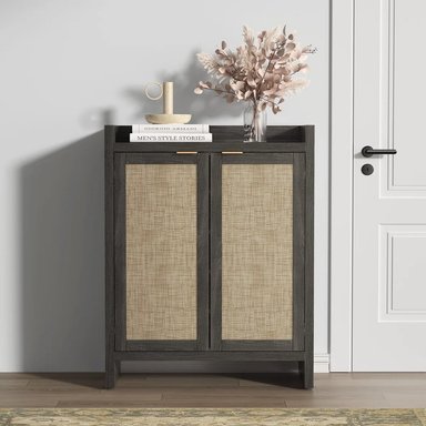 ZAPATERA NÓRDICA OFELIA NEGRO 2 PUERTAS CON RATÁN RYR MUEBLES - 2
