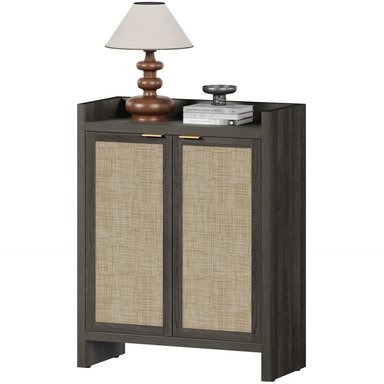 ZAPATERA NÓRDICA OFELIA NEGRO 2 PUERTAS CON RATÁN RYR MUEBLES - 3