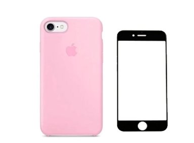 CASE IPHONE 7 8 SE SILICONA ROSA + MICA VIDRIO COMPLETO - 1