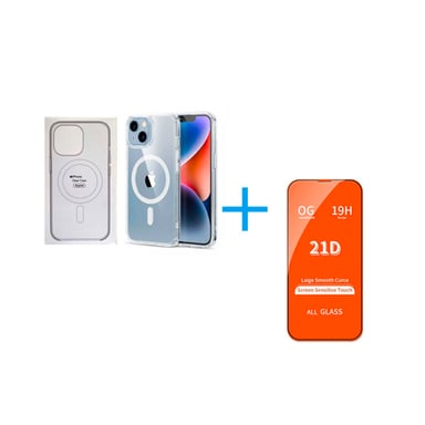 FUNDA CLEAR CASE CON MAGSAFE TRANSPARENTE + VIDRIO TEMPLADO PARA IPHONE 14 - 1