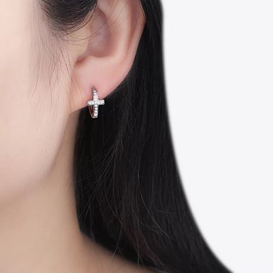 ARETE CLEO JOYAS & ACCESORIOS CRUZ PLATA CIRCONES 8MM MUJER - 2