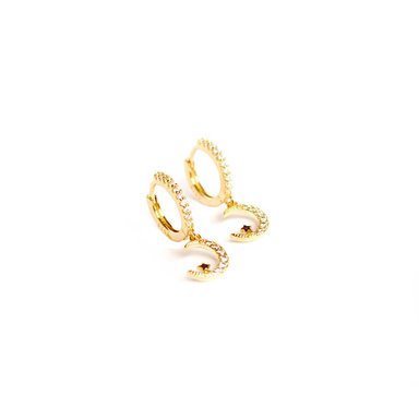 ARETE CLEO JOYAS & ACCESORIOS BAÑO DE ORO ARGOLLA LUNA CON ESTRELLA Y CIRCONES CON MUJER - 2