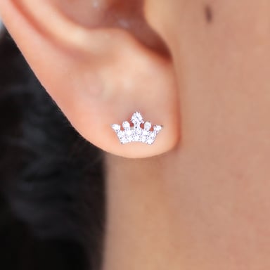 ARETE CLEO JOYAS & ACCESORIOS BAÑO DE ORO CORONA PLATA CON ROSA NIÑA - 2