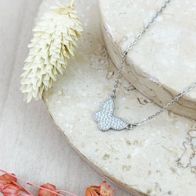 COLLAR MARIPOSA CIRCONES PLATEADO PLATA - 2