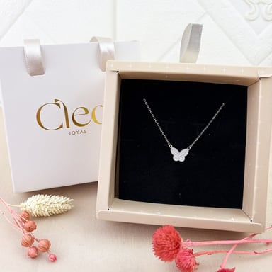 COLLAR MARIPOSA CIRCONES PLATEADO PLATA - 4