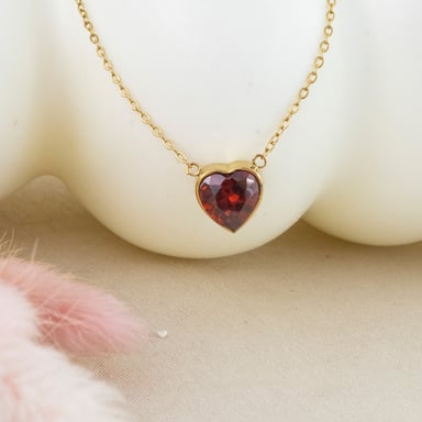 COLLAR CORAZÓN RUBI DORADO ACERO - 5