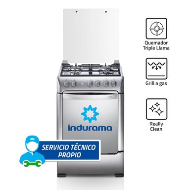 COCINA A GAS CON GRILL INDURAMA 4 HORNILLAS FLORENCIA ZAFIRO - ACERO INOX - 1