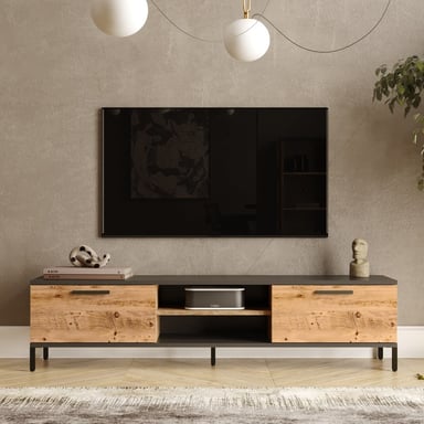 CENTRO DE ENTRETENIMIENTO STARHOME MADRID MUEBLES INDUSTRIAL NEGRO Y ROBLE - 1