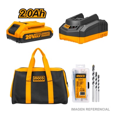SET DE HERRAMIENTAS INGCO TALADRO ATORNILLADOR CIDLI2002 3/8' 45 NM 20V + 50 ACC - 3