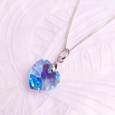 Collar de Plata 925 Mujer con Dije Corazón Cristal Celeste - Regalo Ideal para Enamorar - 1