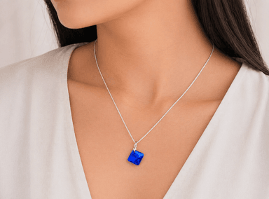 Collar de Plata 925 con Dije Rombo Azul - Cadena Fina Elegante - Regalo Ideal para Enamorar - 3