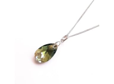 COLLAR DE PLATA 925 PARA MUJER CON DIJE DE CRISTAL GOTA VERDE - JOYERIA ELEGANTE PARA SORPRENDER - 1