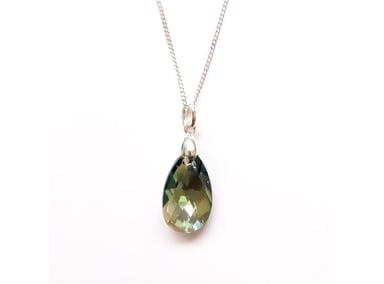 COLLAR DE PLATA 925 PARA MUJER CON DIJE DE CRISTAL GOTA VERDE - JOYERIA ELEGANTE PARA SORPRENDER - 2