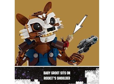 FIGURA ARMABLE LEGO 6471515 MARVEL ROCKET Y BABY GROOT INSPIRADO GUARDIANES LA GALAXIA ACCIÓN NIÑOS DESDE 10 AÑOS - 4