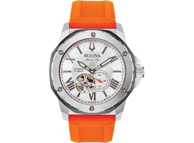 BULOVA MARINE STAR 'SERIES A', RELOJ AUTOMÁTICO PARA HOMBRE CON CORREA DE SILICONA ANARANJADA, ESTILO MODERNO - 1
