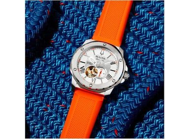 BULOVA MARINE STAR 'SERIES A', RELOJ AUTOMÁTICO PARA HOMBRE CON CORREA DE SILICONA ANARANJADA, ESTILO MODERNO - 3