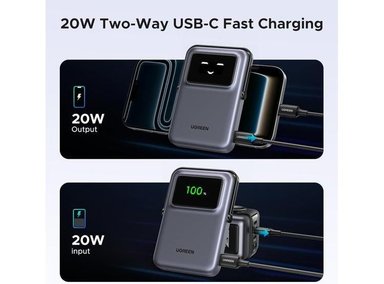 UGREEN UNO - CARGADOR PORTÁTIL MAGNÉTICO CON CARGA INALÁMBRICA Y CABLE PARA DISPOSITIVOS IPHONE Y USB-C - 2