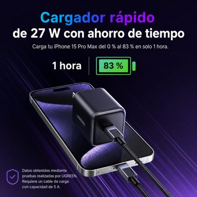 CARGADOR UGREEN X524 CARGA RAPIDA TIPO C 45W GAN 65050B NEGRO - 3