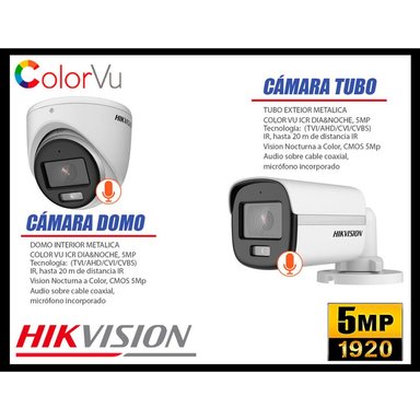 KIT 2 CÁMARA SEGURIDAD HIKVISION 5MP + DISCO COLORVU VISION COLOR 1 TB - 4
